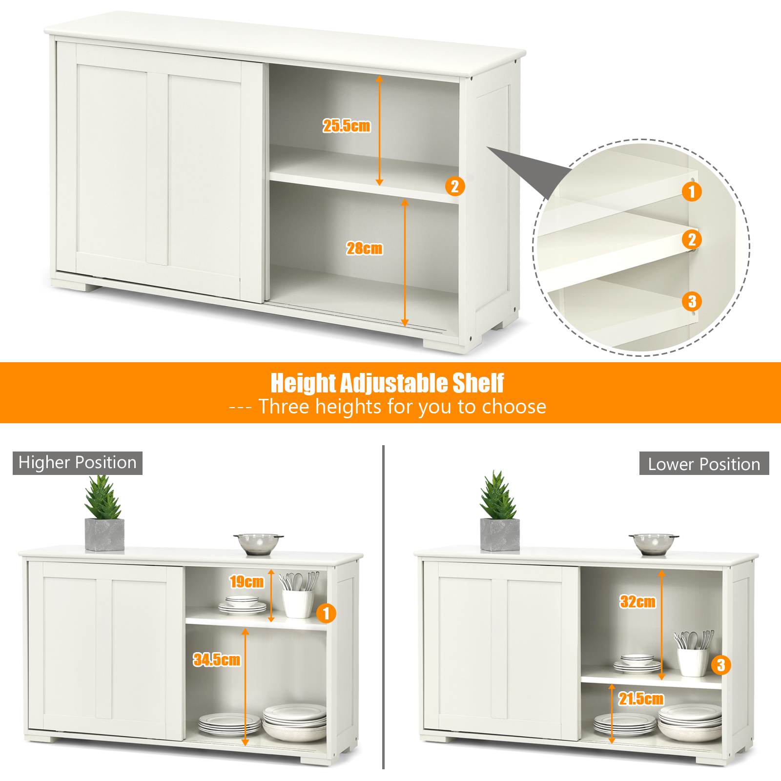 Modern Buffet Cabinet Stackable Sideboard w/ 2 Sliding Doors Storage Cabinet - Picture 22 of 27