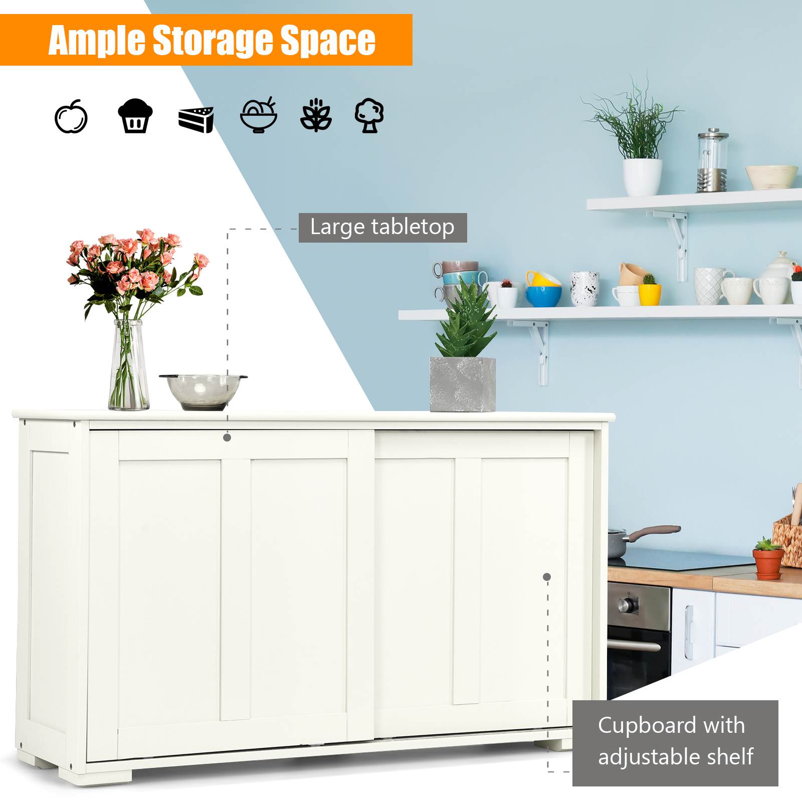 Modern Buffet Cabinet Stackable Sideboard w/ 2 Sliding Doors Storage Cabinet - Picture 23 of 27