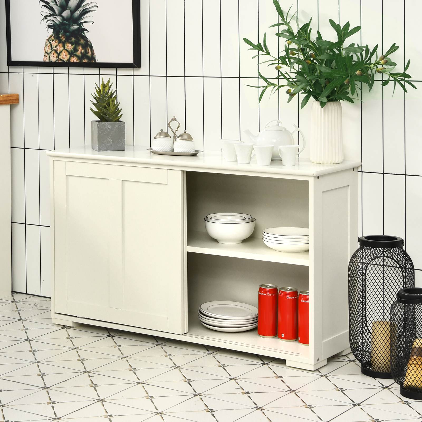 Modern Buffet Cabinet Stackable Sideboard w/ 2 Sliding Doors Storage Cabinet - Picture 27 of 27
