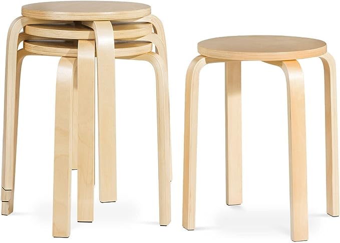 Giantex Set of 4 Wooden Stools Solid Wood Stool Space-saving Stackable - Picture 21 of 44