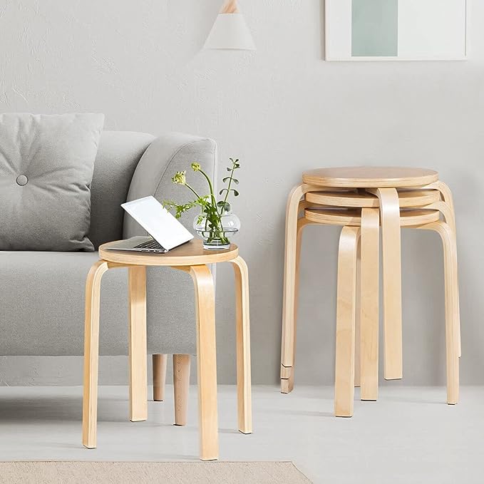 Giantex Set of 4 Wooden Stools Solid Wood Stool Space-saving Stackable - Picture 22 of 44