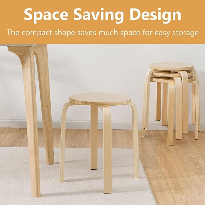 Giantex Set of 4 Wooden Stools Solid Wood Stool Space-saving Stackable - Picture 23 of 44