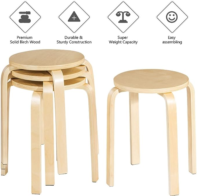 Giantex Set of 4 Wooden Stools Solid Wood Stool Space-saving Stackable - Picture 24 of 44