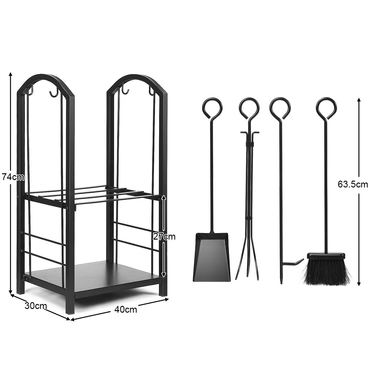 Fireplace Log Rack with 4 Tools Set Fireside Firewood Holders Indoor Outdoor - Picture 13 of 23