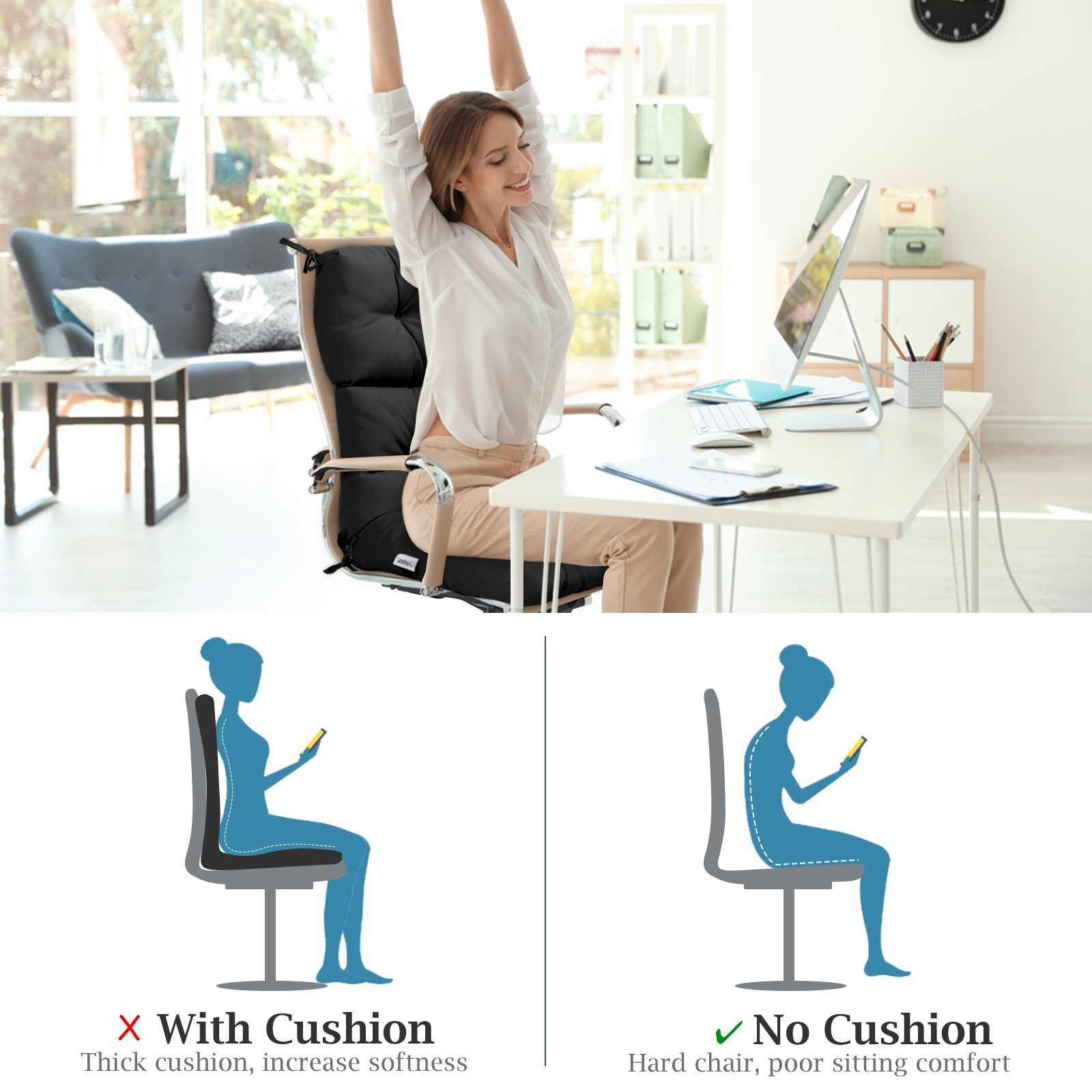 High Back Chair Cushion Patio Chair Seat Pads Non-slip Rope Belts Indoor Outdoor - Picture 11 of 49