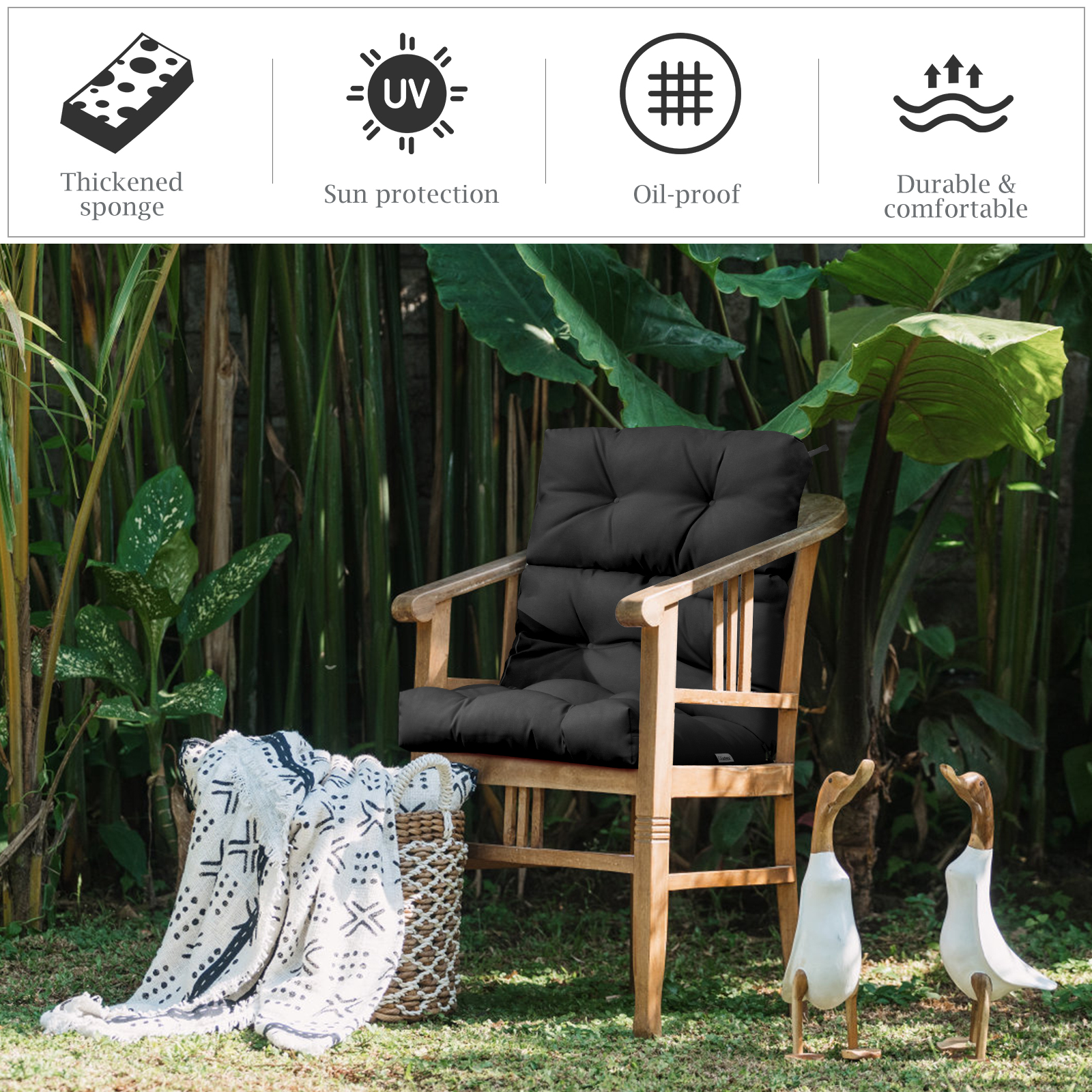 High Back Chair Cushion Patio Chair Seat Pads Non-slip Rope Belts Indoor Outdoor - Picture 12 of 49