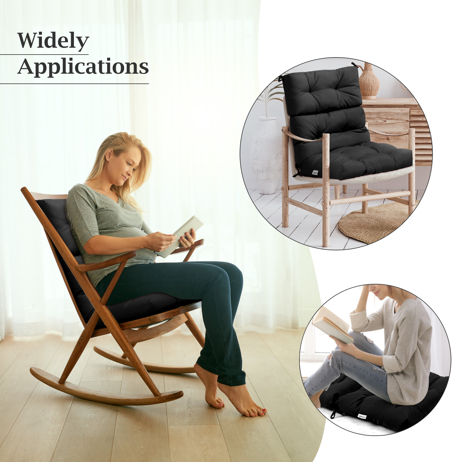 High Back Chair Cushion Patio Chair Seat Pads Non-slip Rope Belts Indoor Outdoor - Picture 13 of 49