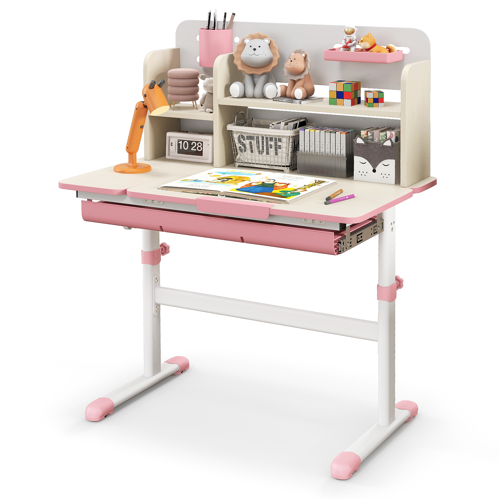 HONEY JOY Kids Study Desk Adjustable Children Learning Desk w/Shelf Scale Ruler