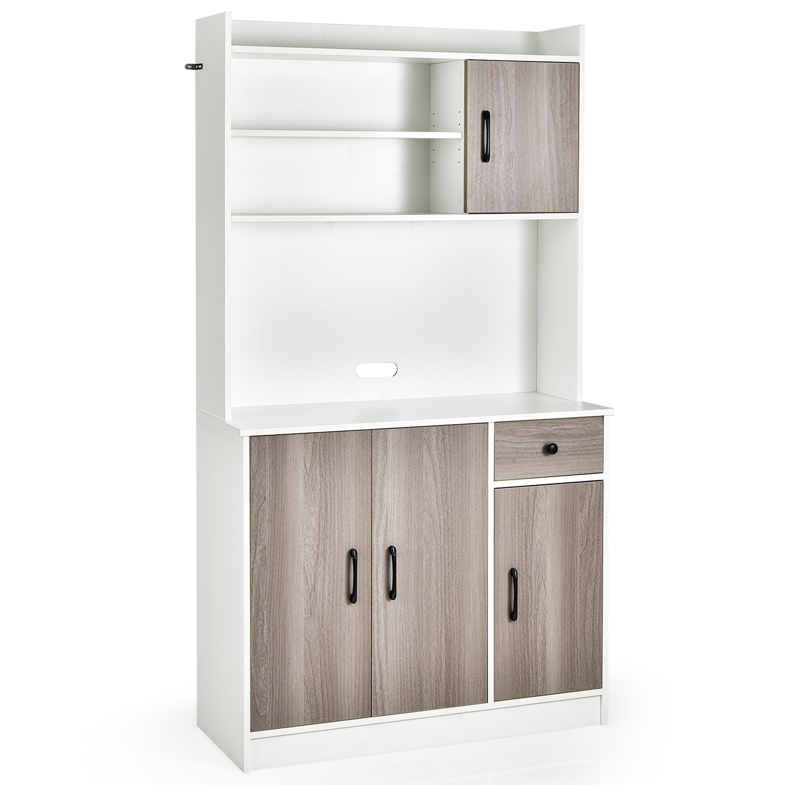 Kitchen Storage Cabinet Buffet Sideboard w/ Hutch Microwave Countertop Drawer - Picture 10 of 19