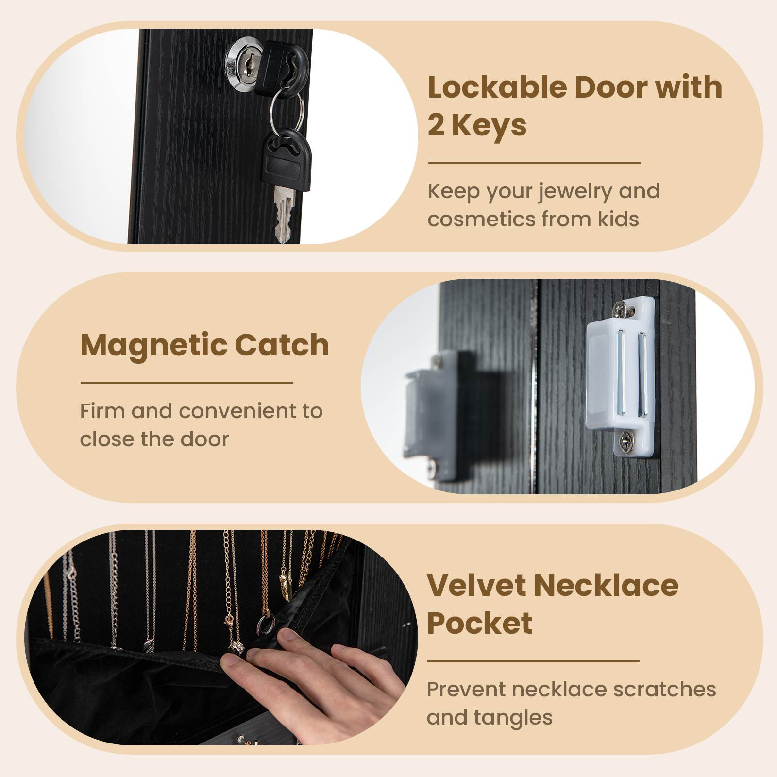 360° Lockable Swivel Jewelry Cabinet Floor Standing Armoire w/Full-Length Mirror - Picture 16 of 47