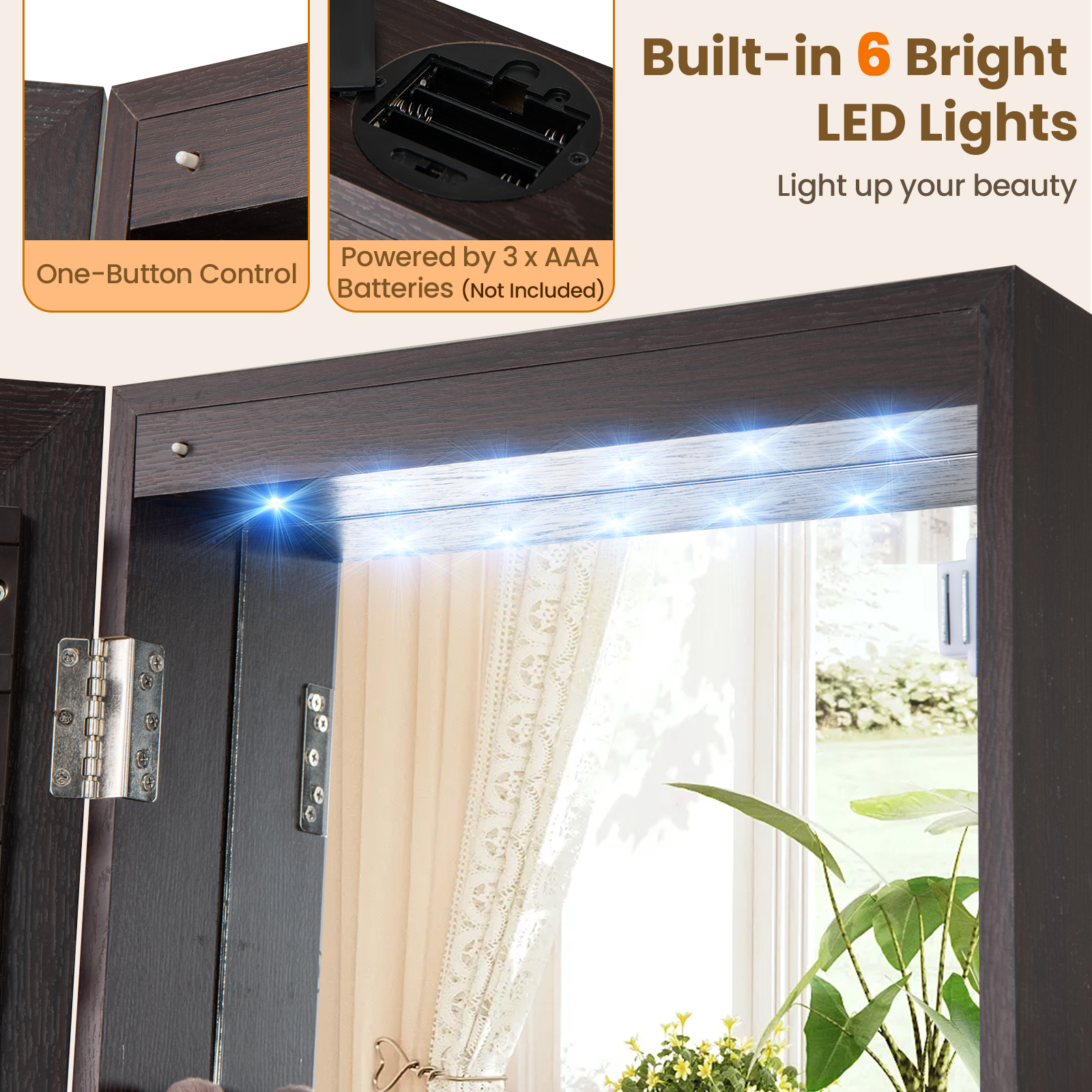 360° Lockable Swivel Jewelry Cabinet Floor Standing Armoire w/Full-Length Mirror - Picture 26 of 47