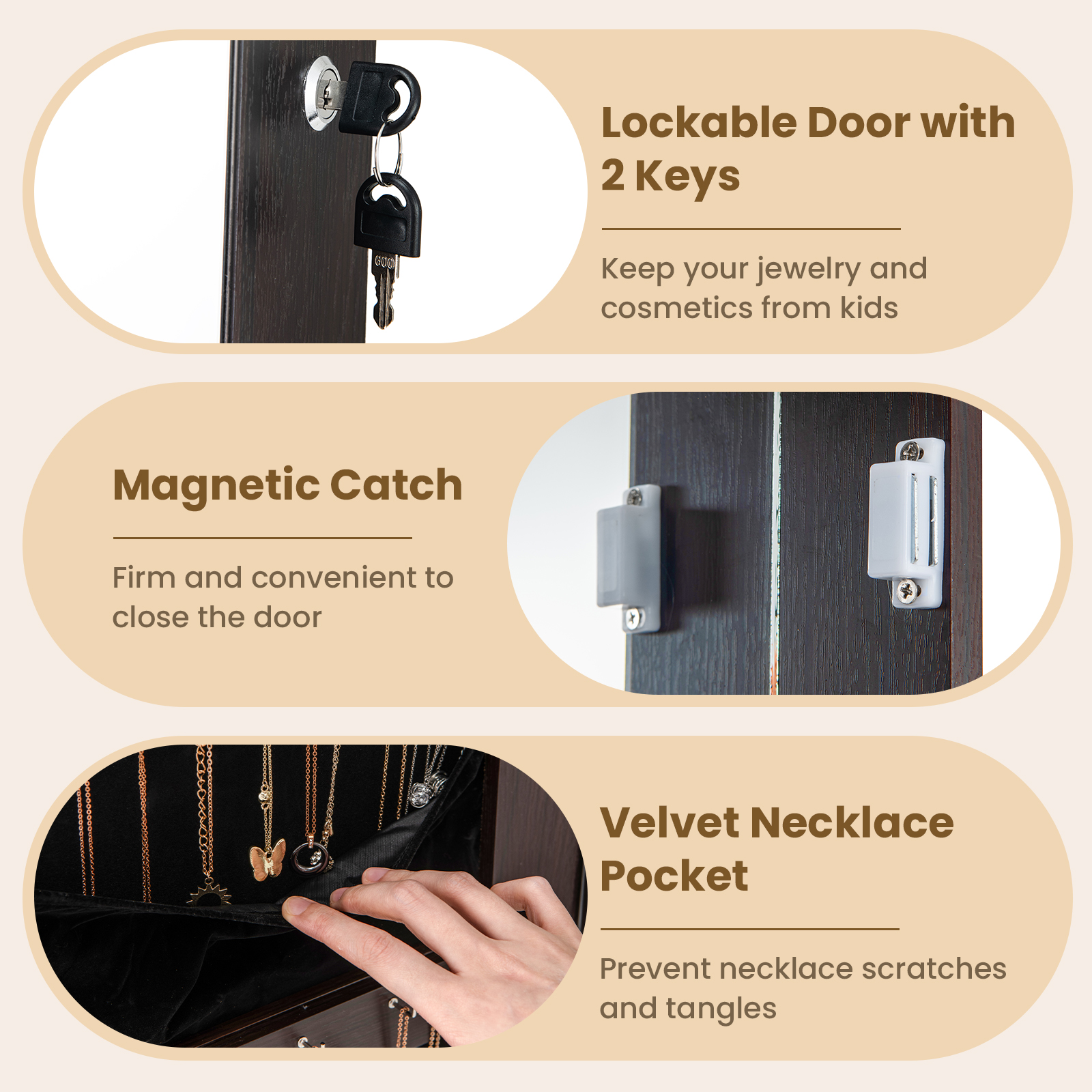 360° Lockable Swivel Jewelry Cabinet Floor Standing Armoire w/Full-Length Mirror - Picture 27 of 47