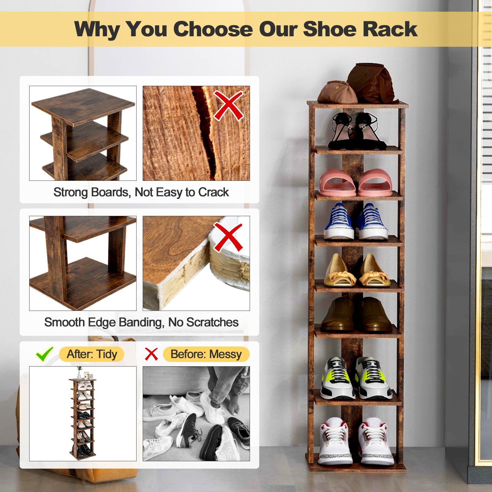 Space Saving Boot Organizer COSTWAY 8-Tier Vertical Shoe Rack - Tall ...