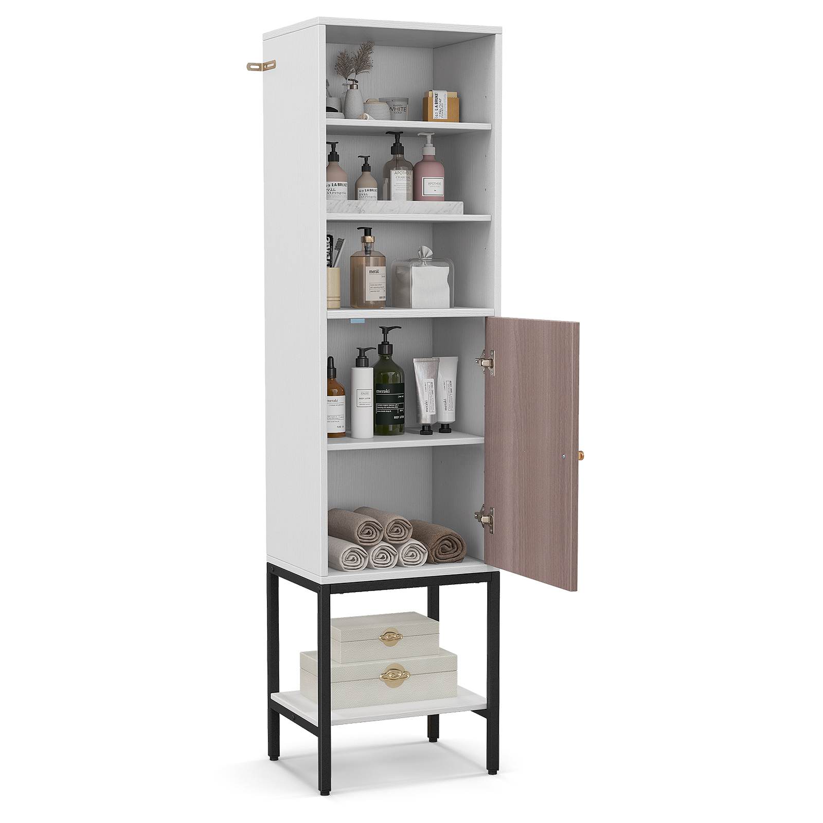 146 cm Tall Bathroom Cabinet Slim Cupboard Storage Organizer Adjustable Shelf - Picture 10 of 18