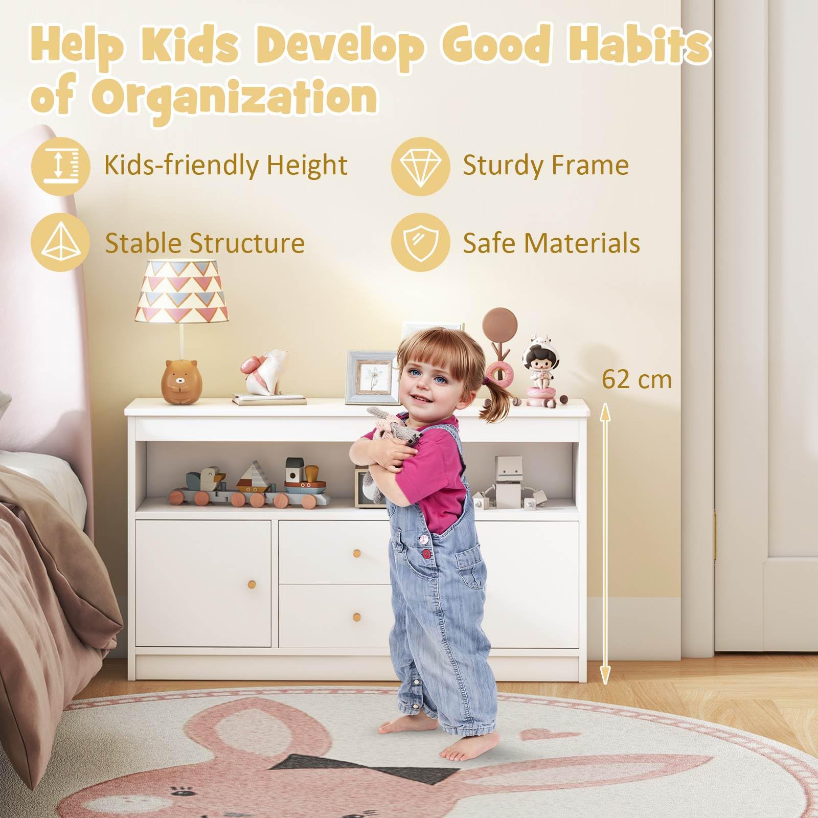 Kids Toy Storage Organiser Children Floor Cabinet Bookshelf for Playroom Nursery - Picture 15 of 19
