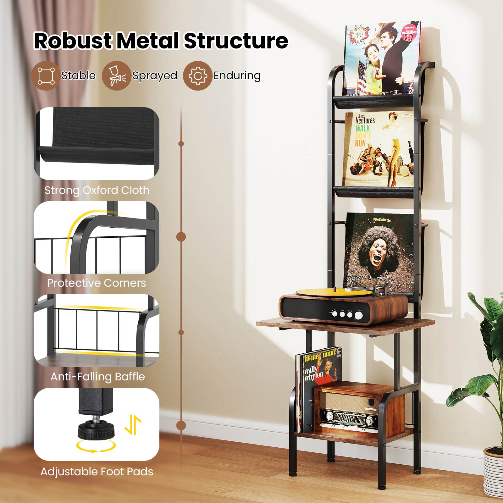 5-Tier Record Player Stand Record Player Table Turntable Stand w/ Record Holder - Picture 13 of 16