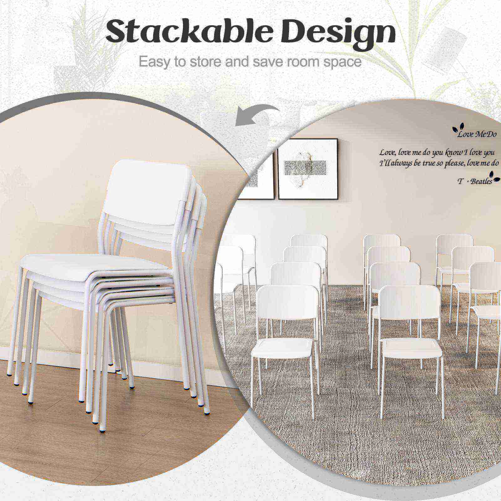 Modern Dining Chairs Set of 4 Stackable Kitchen Plastic Armless Side Chairs - Picture 14 of 20
