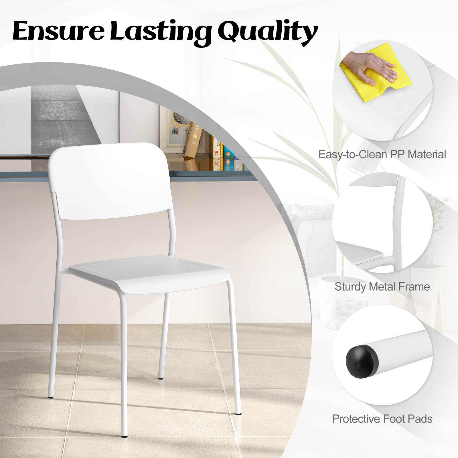 Modern Dining Chairs Set of 4 Stackable Kitchen Plastic Armless Side Chairs - Picture 16 of 20