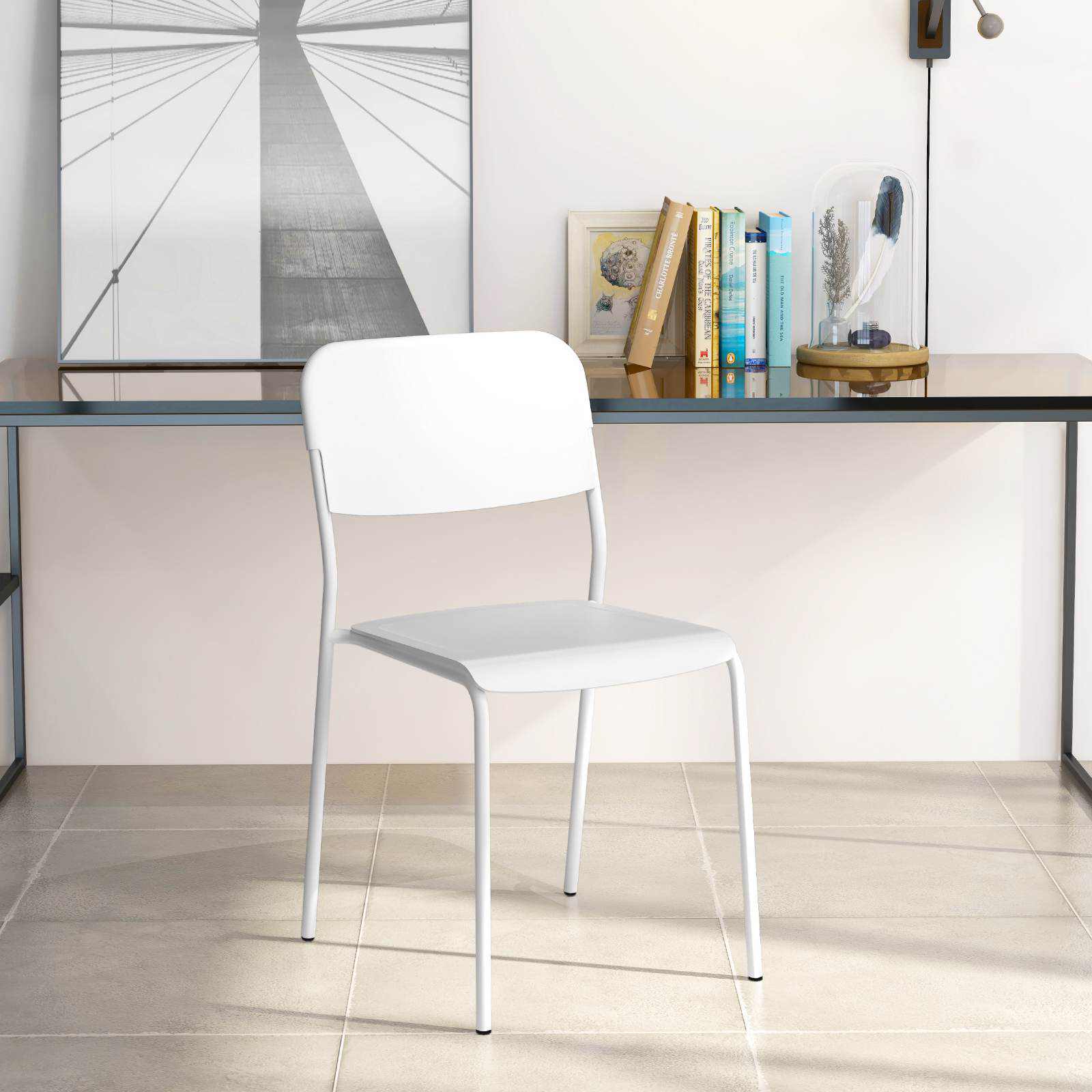 Modern Dining Chairs Set of 4 Stackable Kitchen Plastic Armless Side Chairs - Picture 19 of 20