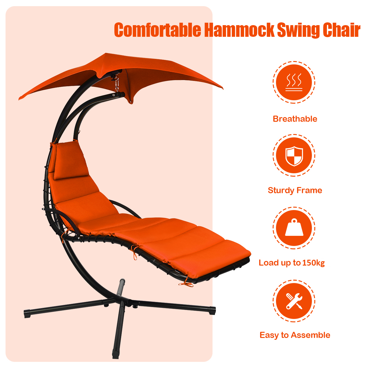 360° Rotating Hanging Swing Chair Hammock Chair Outdoor Pillow Canopy Stand - Picture 31 of 36