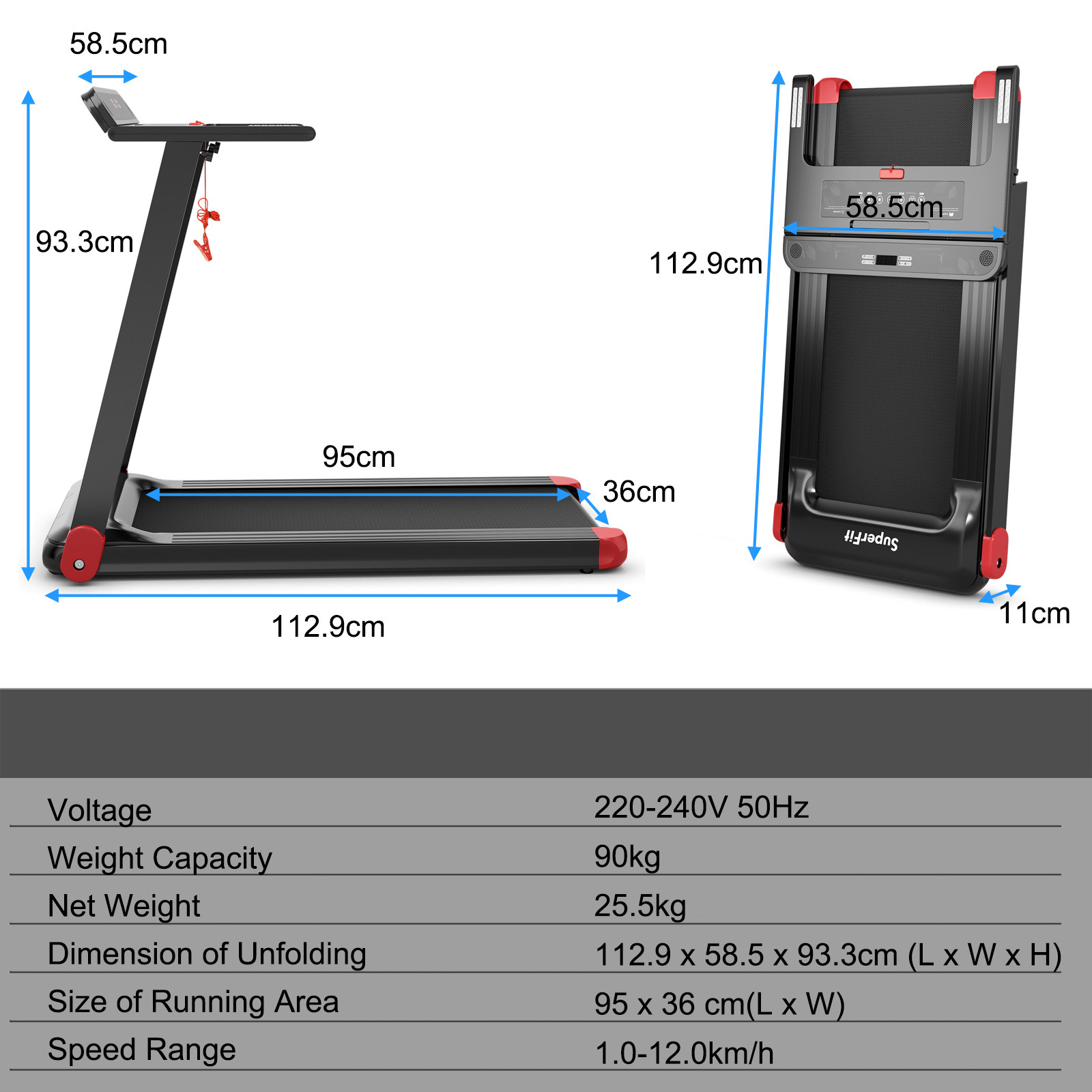 Folding Electric Treadmill Running Equipment Walking Pad Machine Fitness Home - Picture 21 of 31