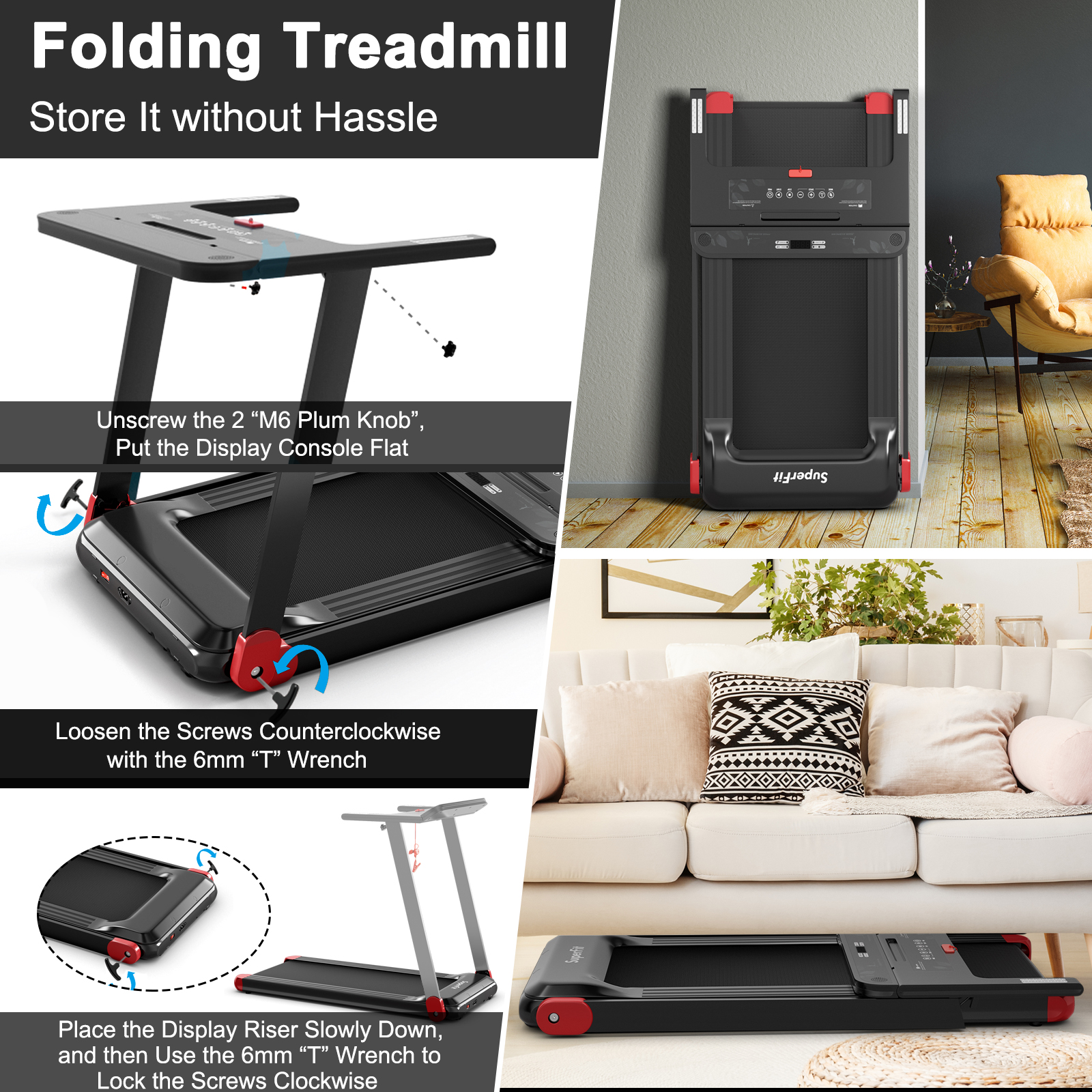Folding Electric Treadmill Running Equipment Walking Pad Machine Fitness Home - Picture 16 of 31