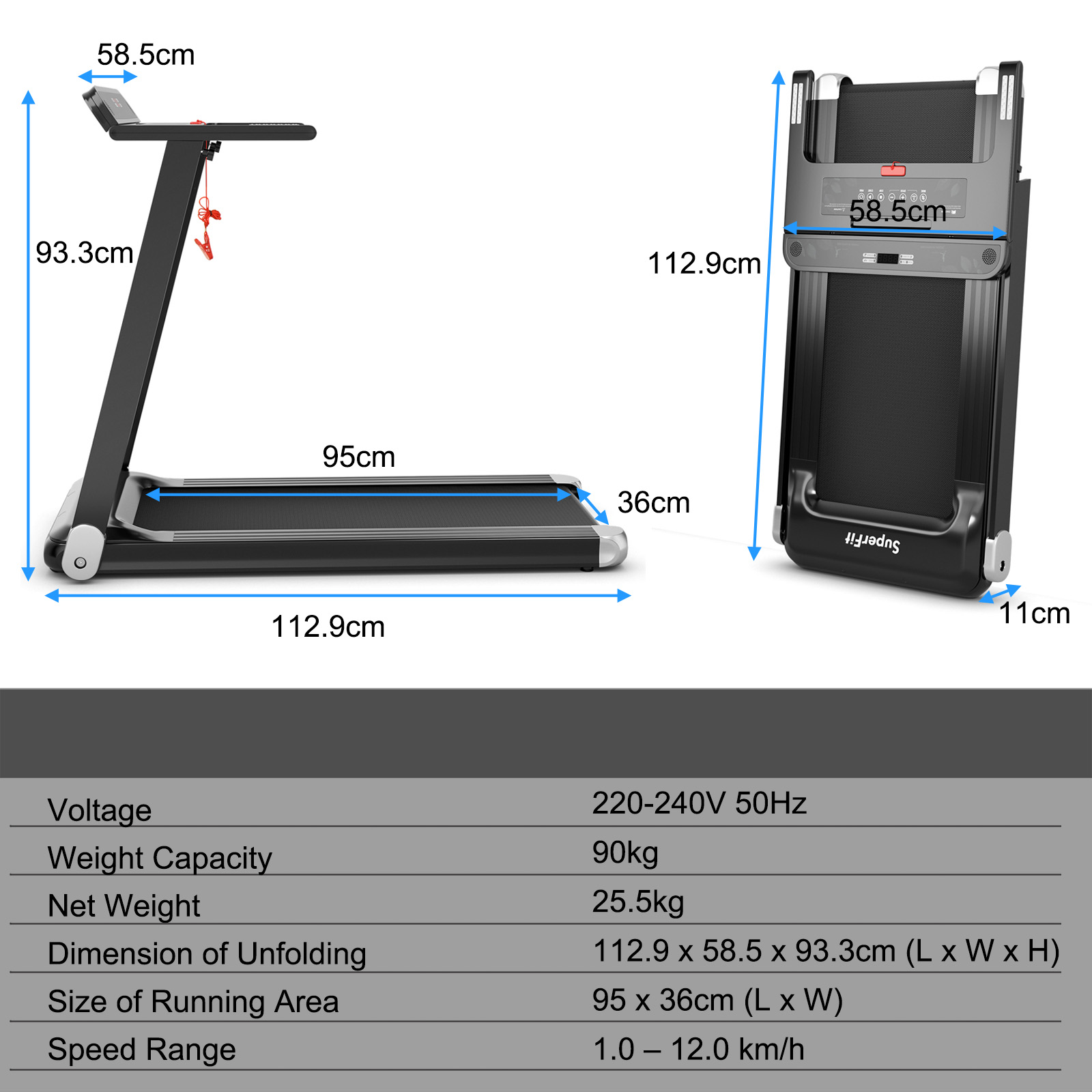 Folding Electric Treadmill Running Equipment Walking Pad Machine Fitness Home - Picture 31 of 31