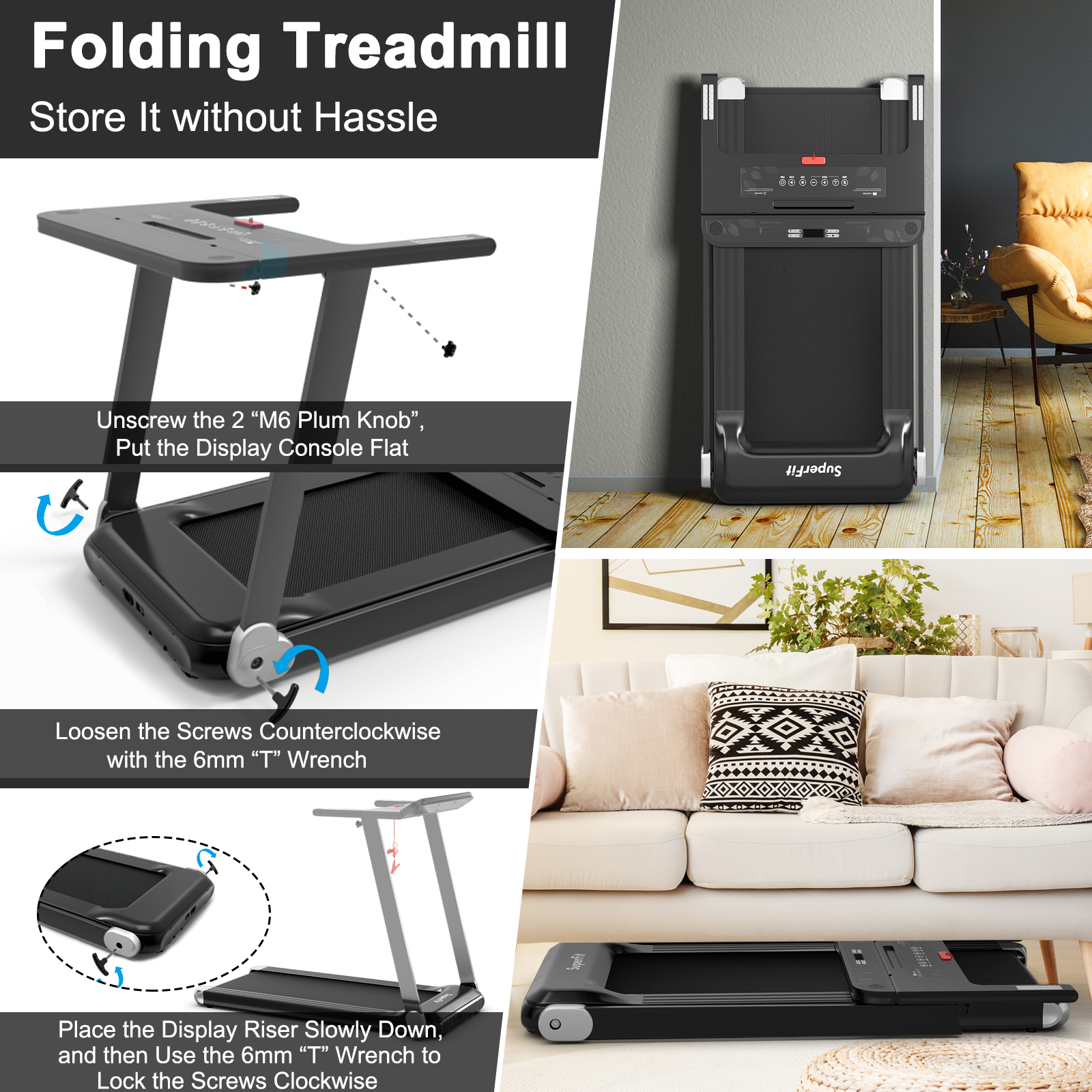 Folding Electric Treadmill Running Equipment Walking Pad Machine Fitness Home - Picture 28 of 31