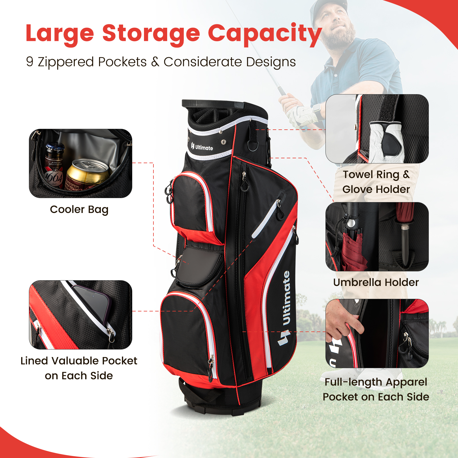 Golf Cart Bag Golf Club Bag 14 Way Top Dividers 2 kg Lightweight Golf Carry Bag 3