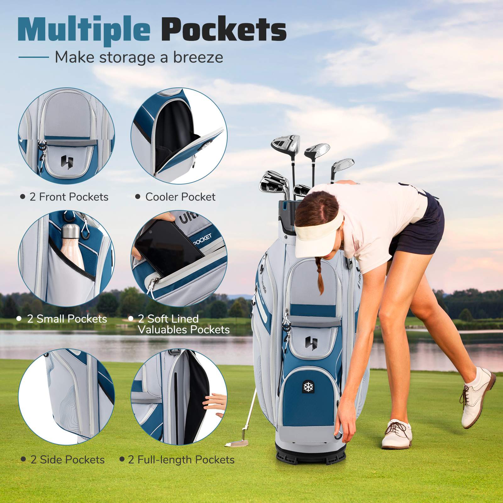Lightweight Golf Cart Bag Molded Lock Top Golf Bag w/ 14-Way Dividers 11 Pockets 3
