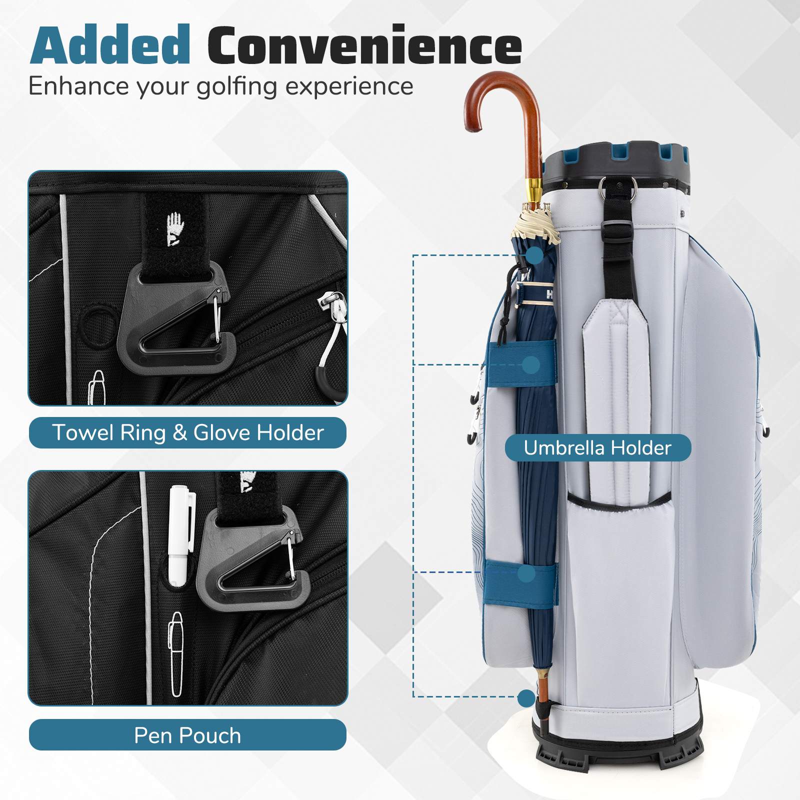 Lightweight Golf Cart Bag Molded Lock Top Golf Bag w/ 14-Way Dividers 11 Pockets 4