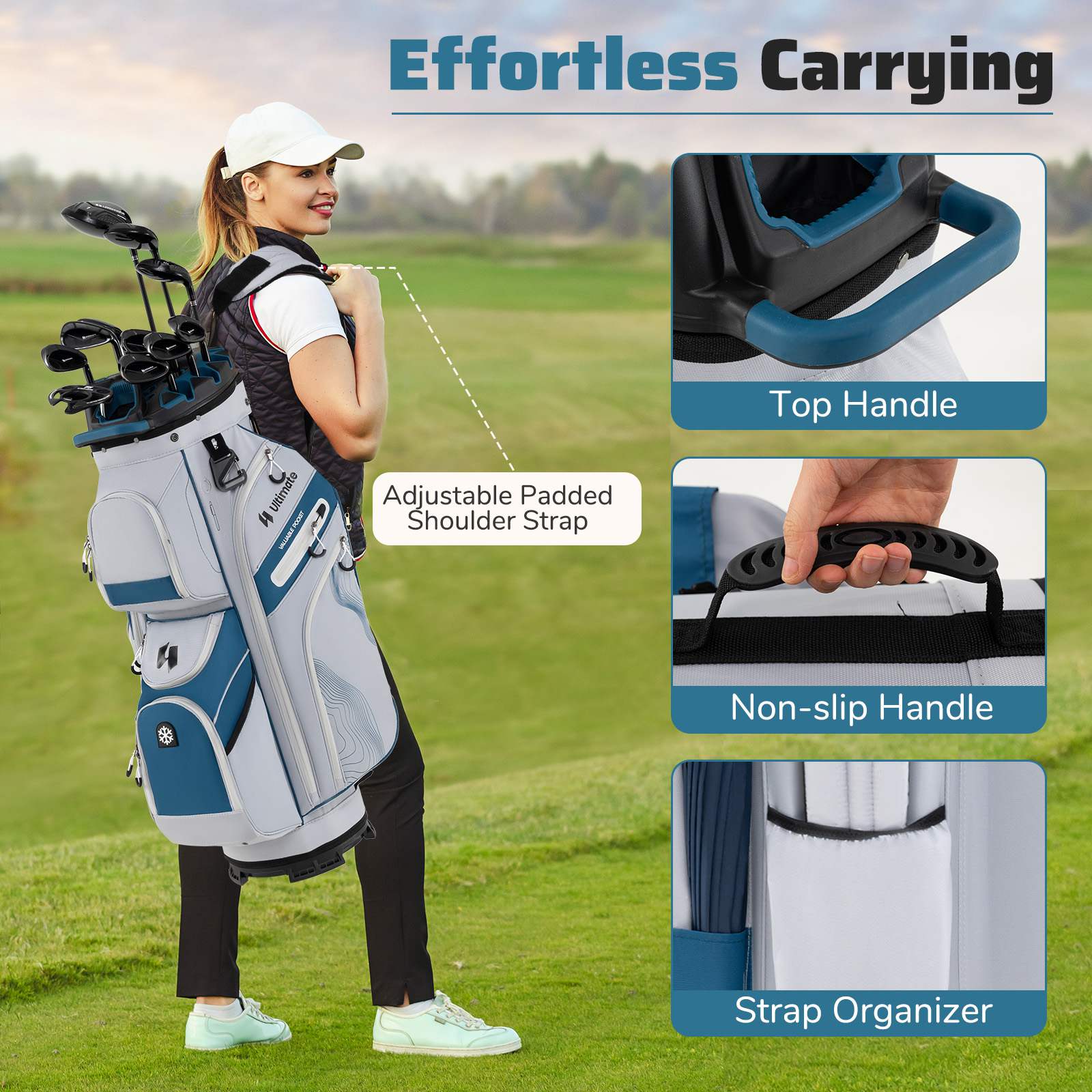 Lightweight Golf Cart Bag Molded Lock Top Golf Bag w/ 14-Way Dividers 11 Pockets 5