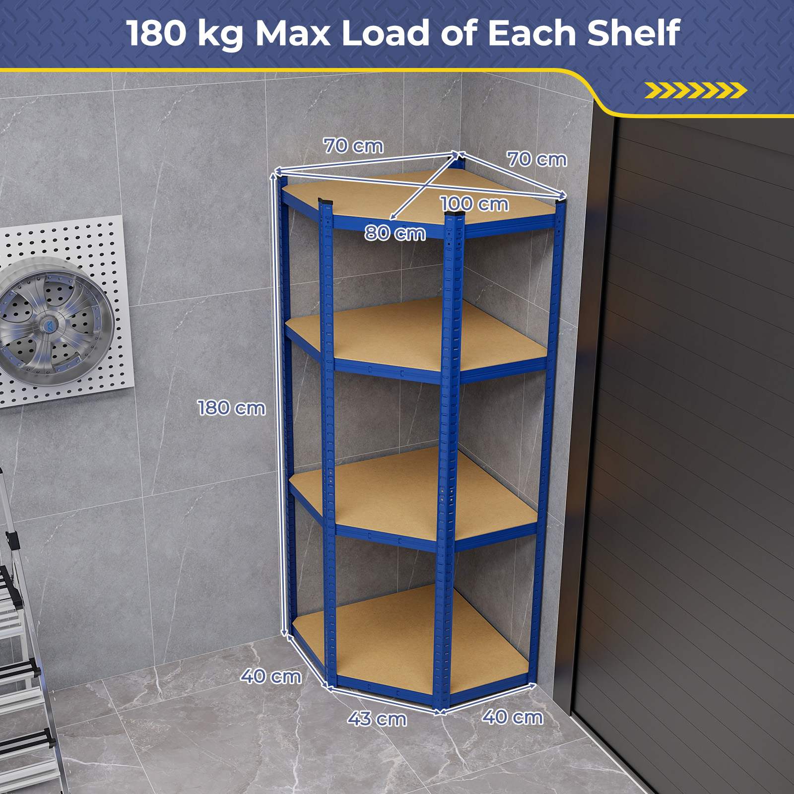 4-Tier Corner Shelf Unit Adjustable Garage Storage Utility Rack 720KG Capacity - Picture 10 of 24
