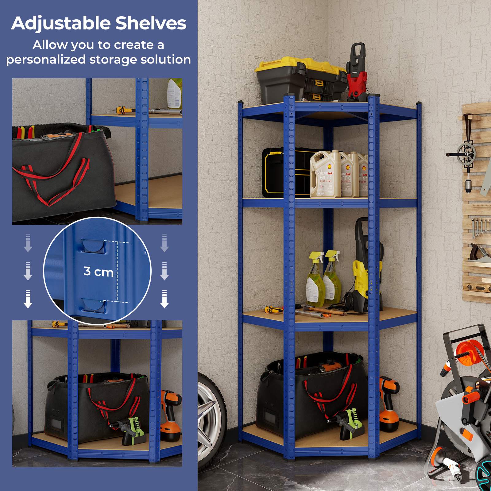 4-Tier Corner Shelf Unit Adjustable Garage Storage Utility Rack 720KG Capacity - Picture 11 of 24