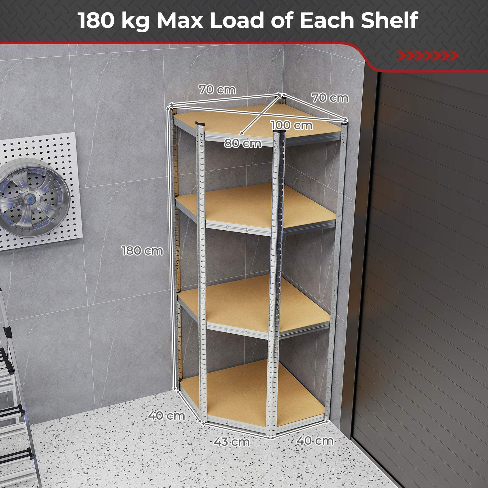 4-Tier Corner Shelf Unit Adjustable Garage Storage Utility Rack 720KG Capacity - Picture 18 of 24