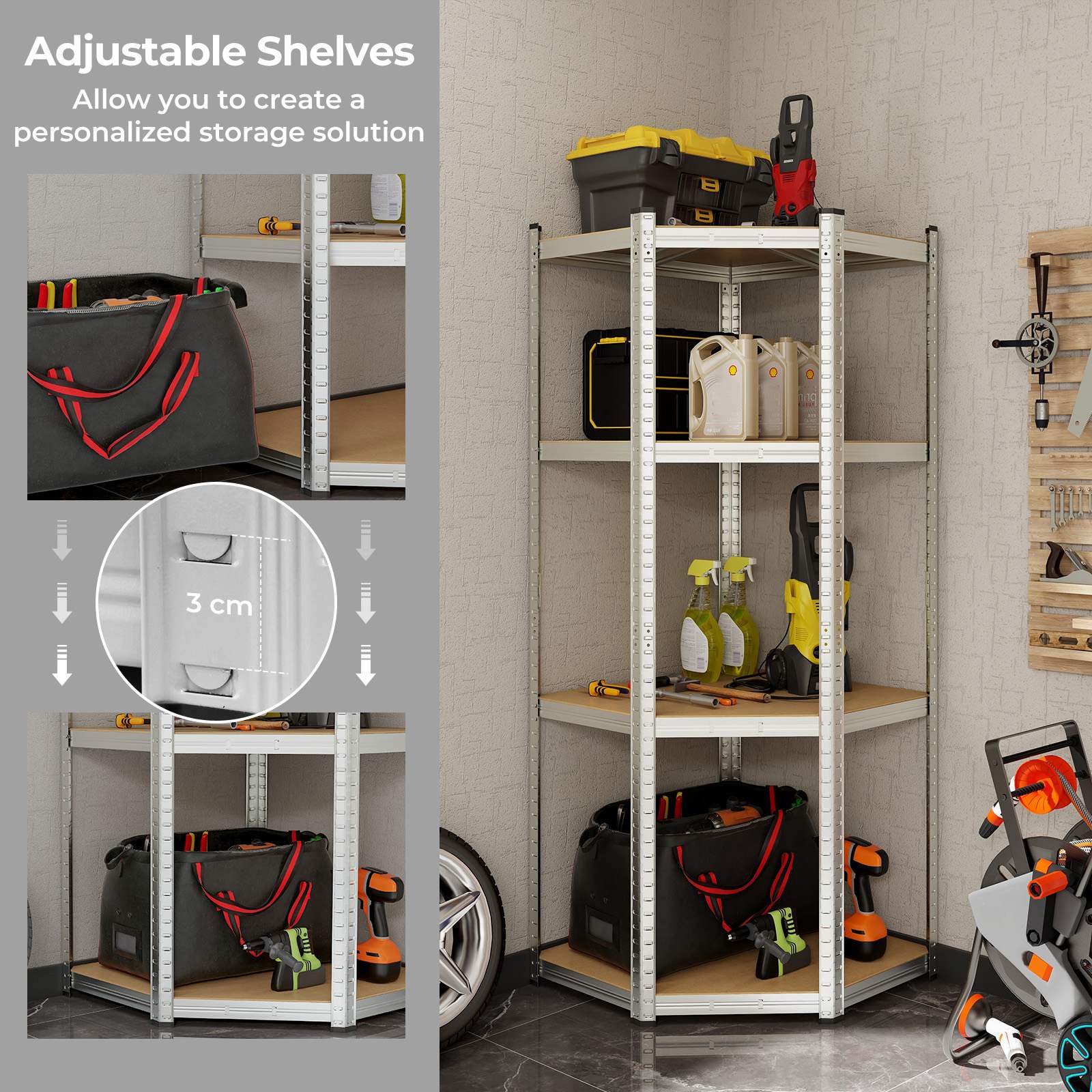 4-Tier Corner Shelf Unit Adjustable Garage Storage Utility Rack 720KG Capacity - Picture 19 of 24