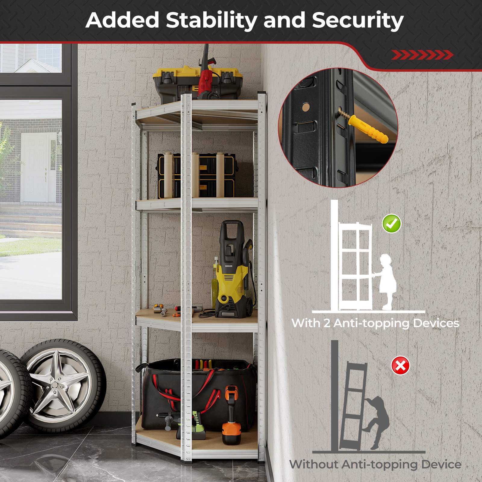 4-Tier Corner Shelf Unit Adjustable Garage Storage Utility Rack 720KG Capacity - Picture 22 of 24