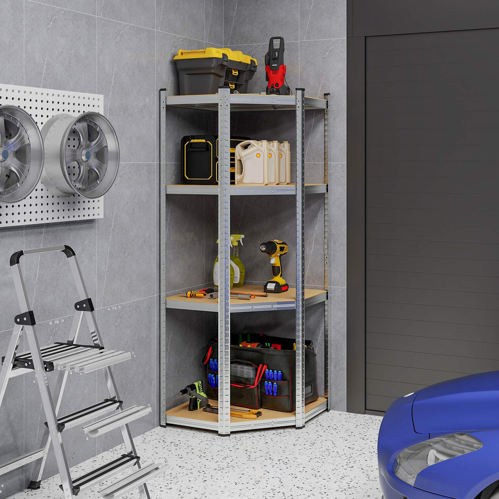 4-Tier Corner Shelf Unit Adjustable Garage Storage Utility Rack 720KG Capacity - Picture 23 of 24