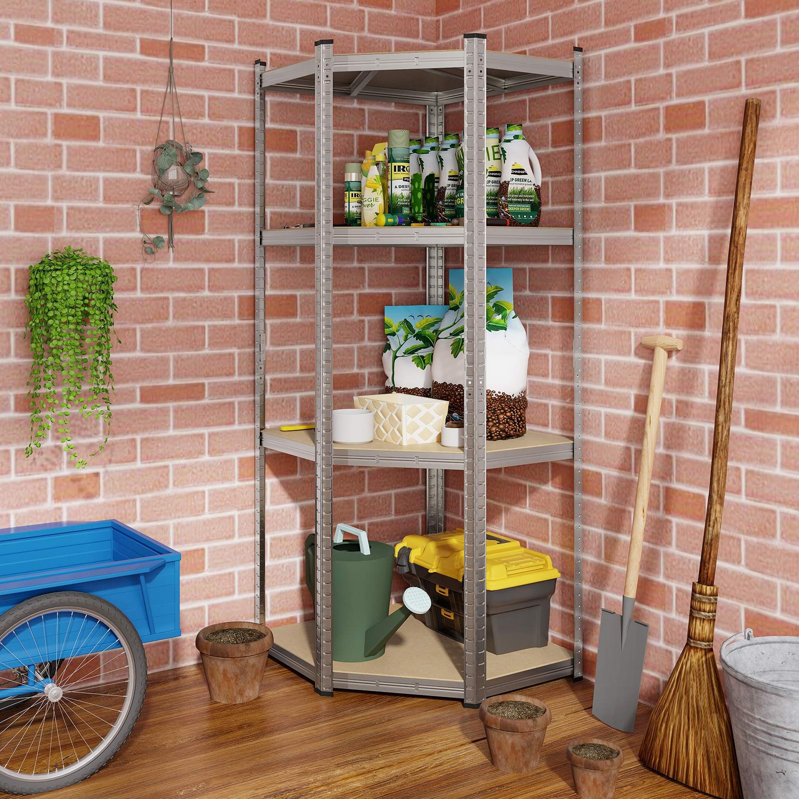 4-Tier Corner Shelf Unit Adjustable Garage Storage Utility Rack 720KG Capacity - Picture 24 of 24