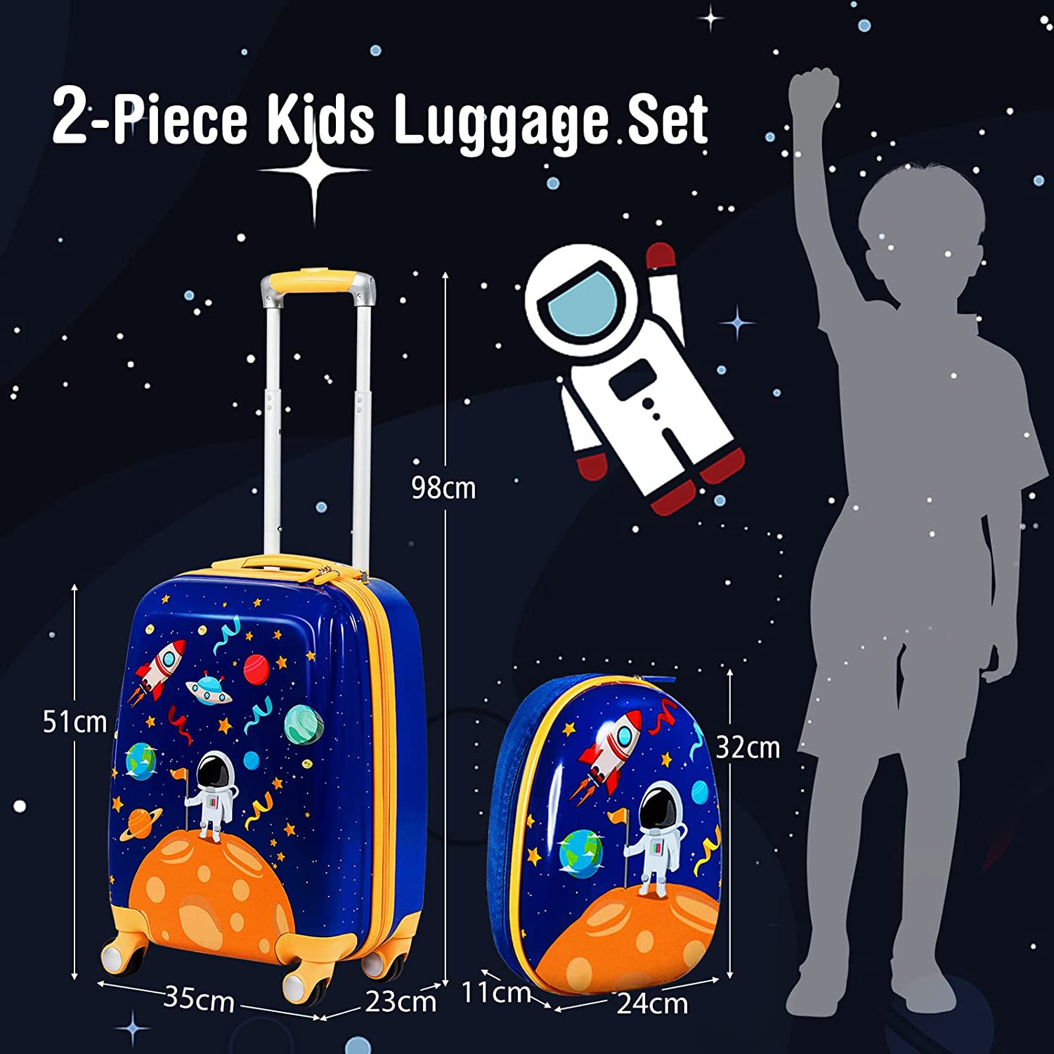 2PC Kids Luggage Set 16"/18"Suitcase & 13"Kids Backpack Travel Carry On Bag Gift - Picture 96 of 96