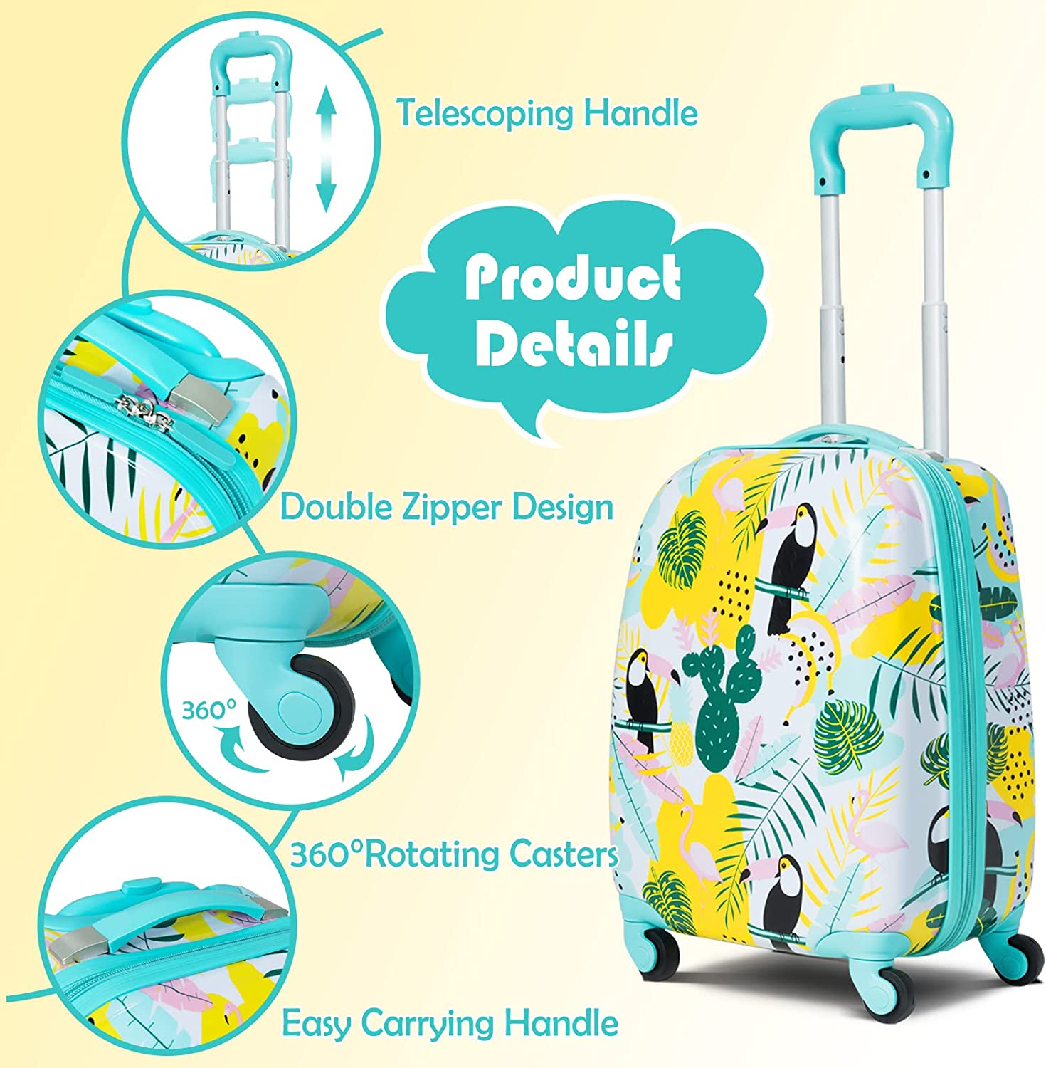2PCS Kids Luggage Set 16" Suitcase+13" Backpack Travel Carry On Bag Child Gift - Picture 25 of 30