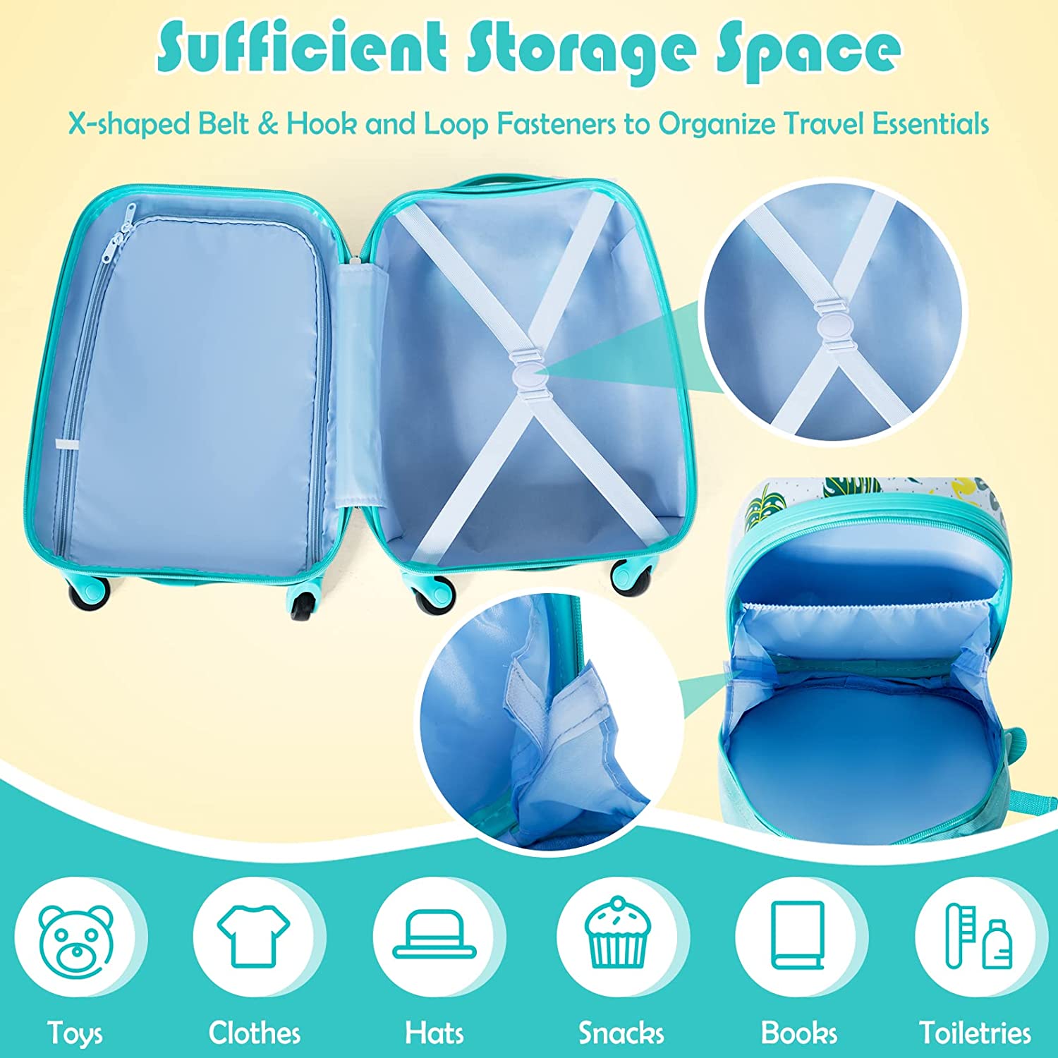 2PCS Kids Luggage Set 16" Suitcase+13" Backpack Travel Carry On Bag Child Gift - Picture 27 of 30