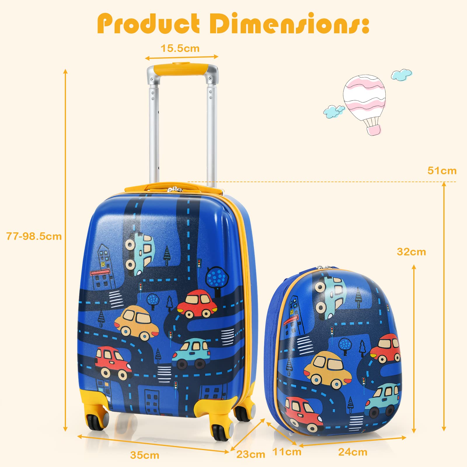 2PC Kids Luggage Set 16"/18"Suitcase & 13"Kids Backpack Travel Carry On Bag Gift - Picture 20 of 96
