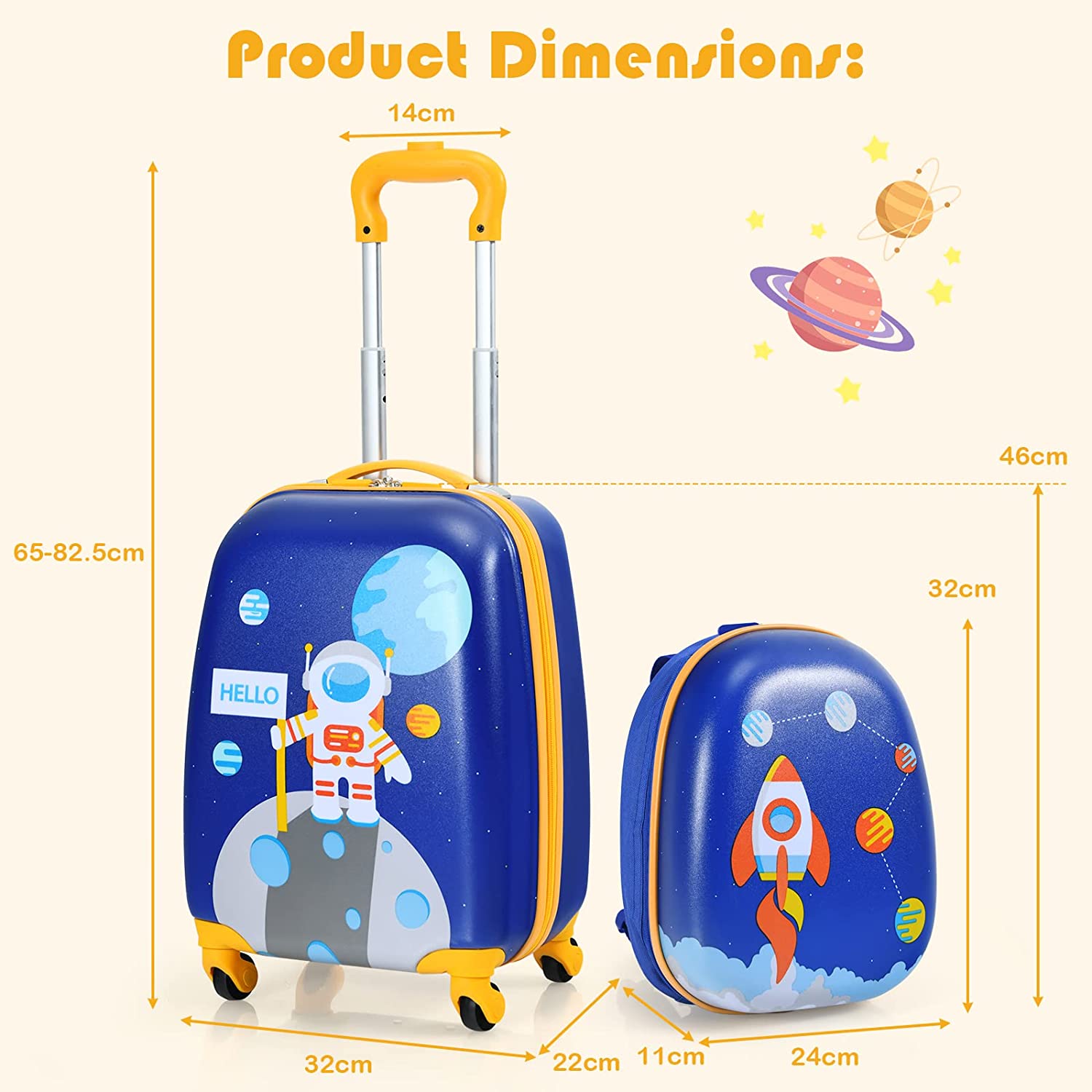 2PCS Kids Luggage Set 16" Suitcase+13" Backpack Travel Carry On Bag Child Gift - Picture 11 of 30