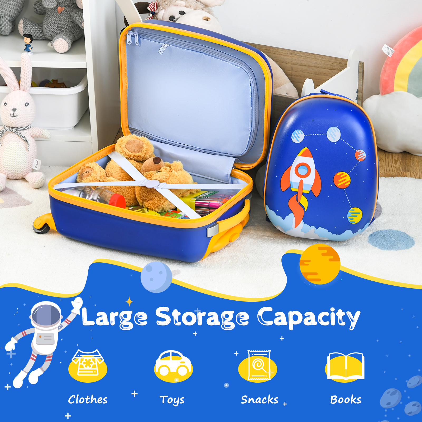 2PCS Kids Luggage Set 16" Suitcase+13" Backpack Travel Carry On Bag Child Gift - Picture 6 of 30