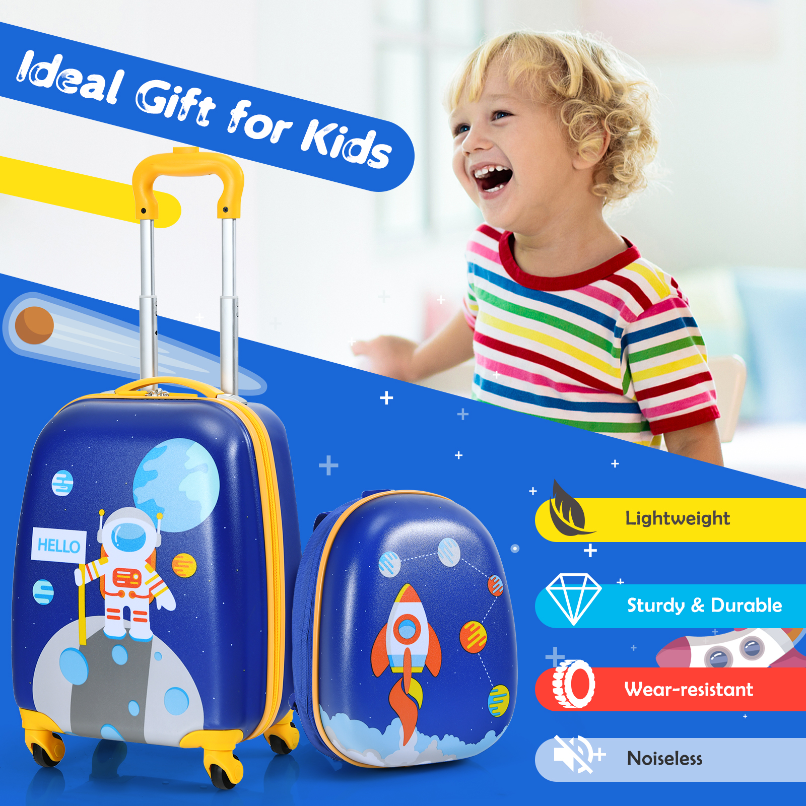 2PCS Kids Luggage Set 16" Suitcase+13" Backpack Travel Carry On Bag Child Gift - Picture 8 of 30