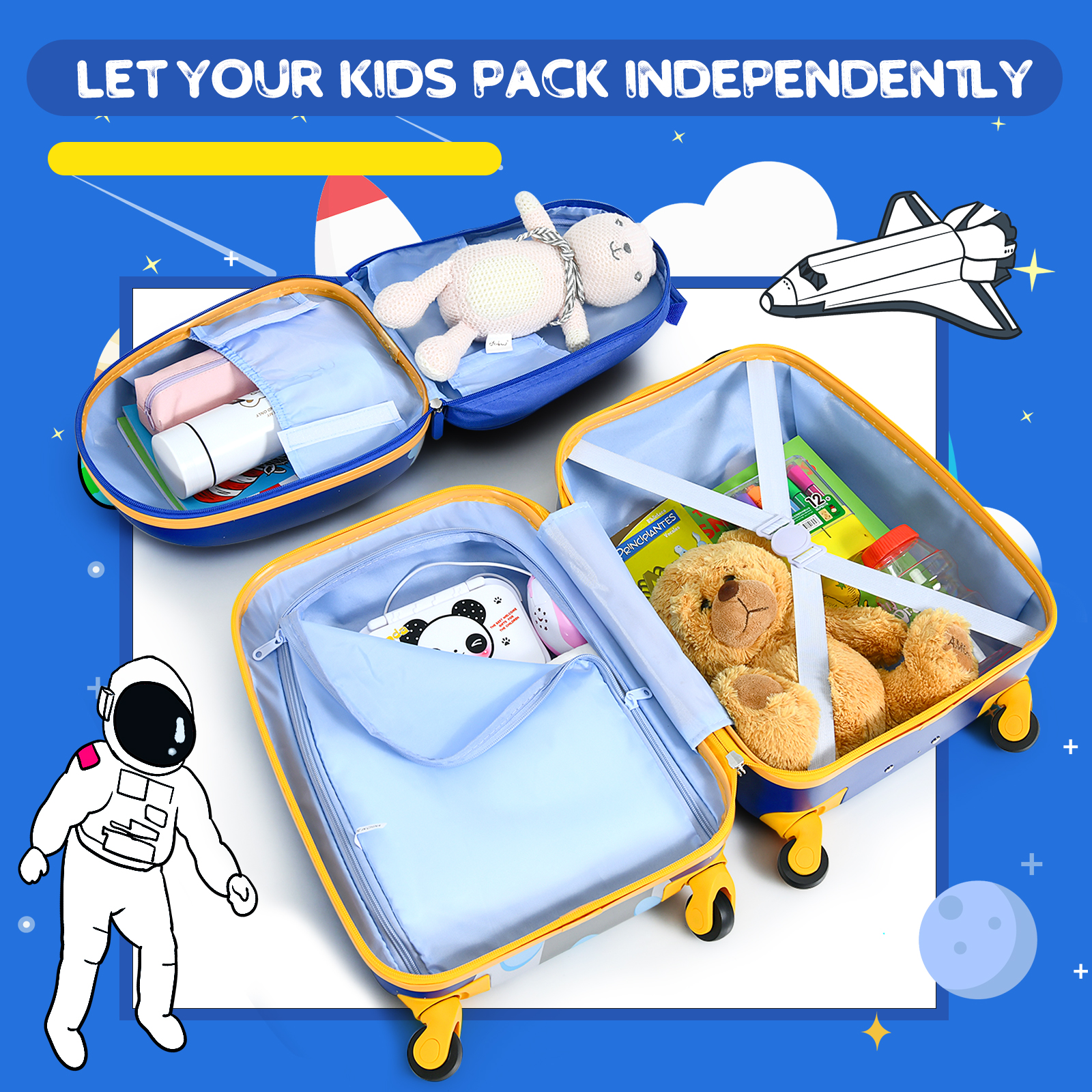 2PCS Kids Luggage Set 16" Suitcase+13" Backpack Travel Carry On Bag Child Gift - Picture 7 of 30
