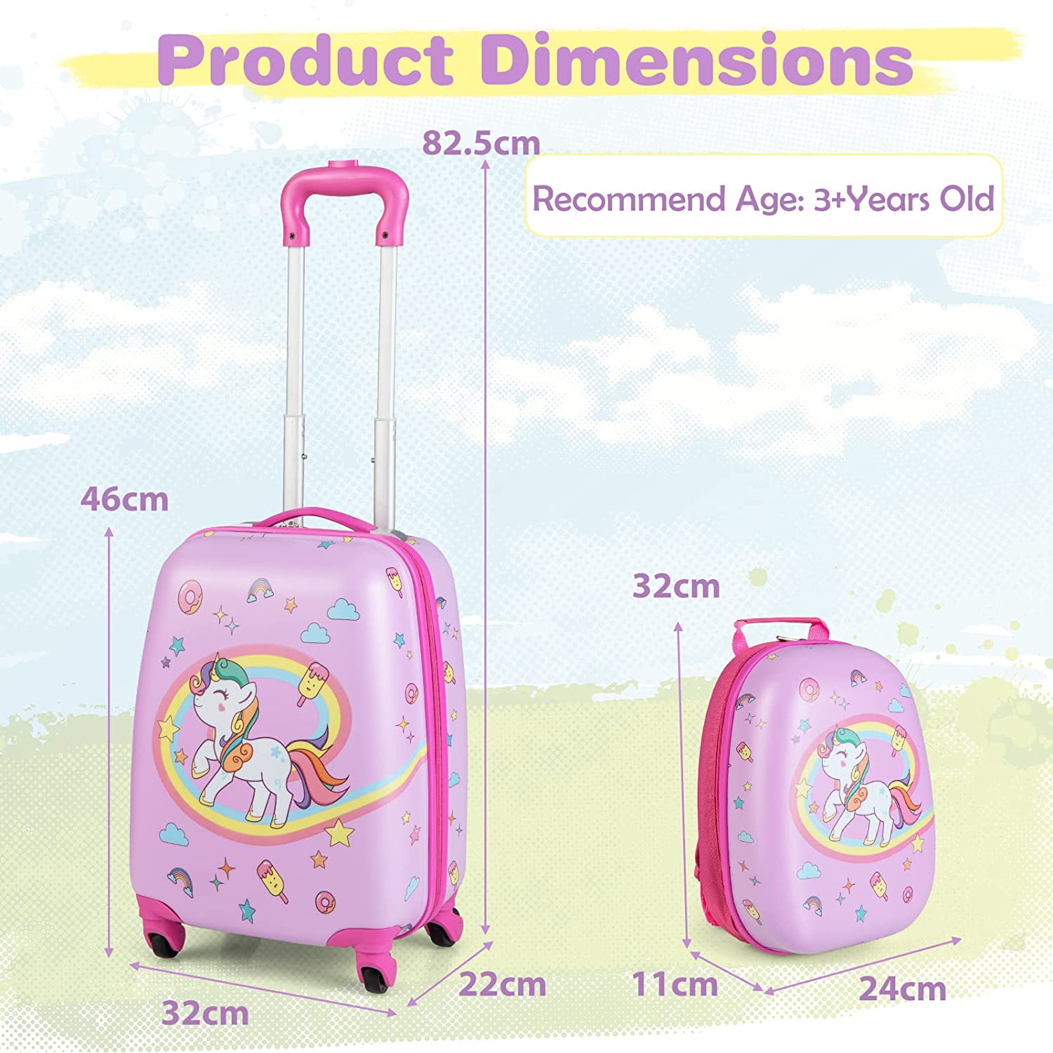 2PC Kids Luggage Set 16"/18"Suitcase & 13"Kids Backpack Travel Carry On Bag Gift - Picture 68 of 96