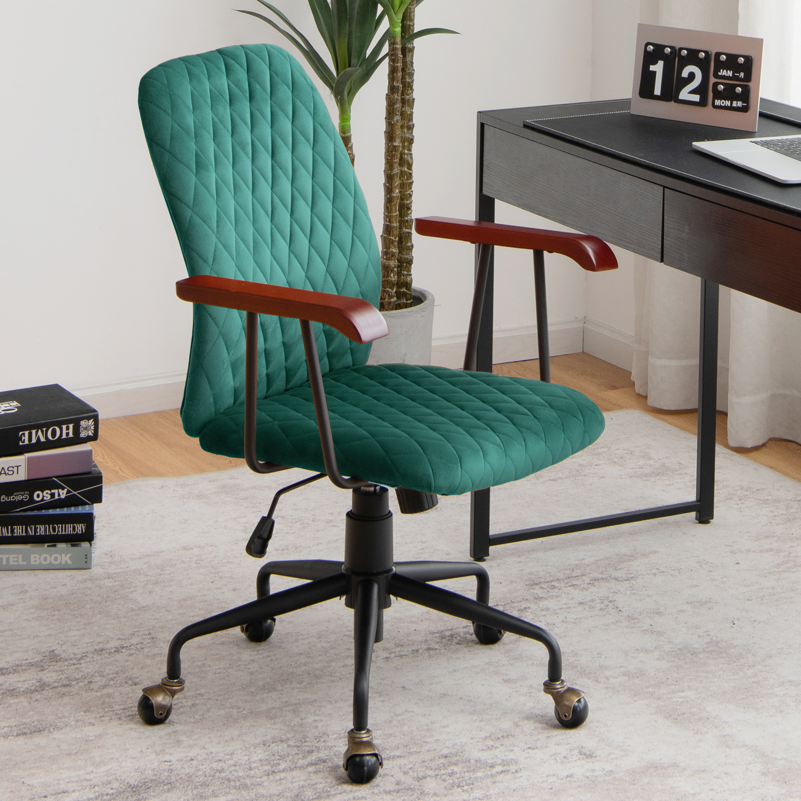Giantex Swivel Computer Desk Chair Retro Mid-Back Rolling Task Chair Home Office - Picture 10 of 17