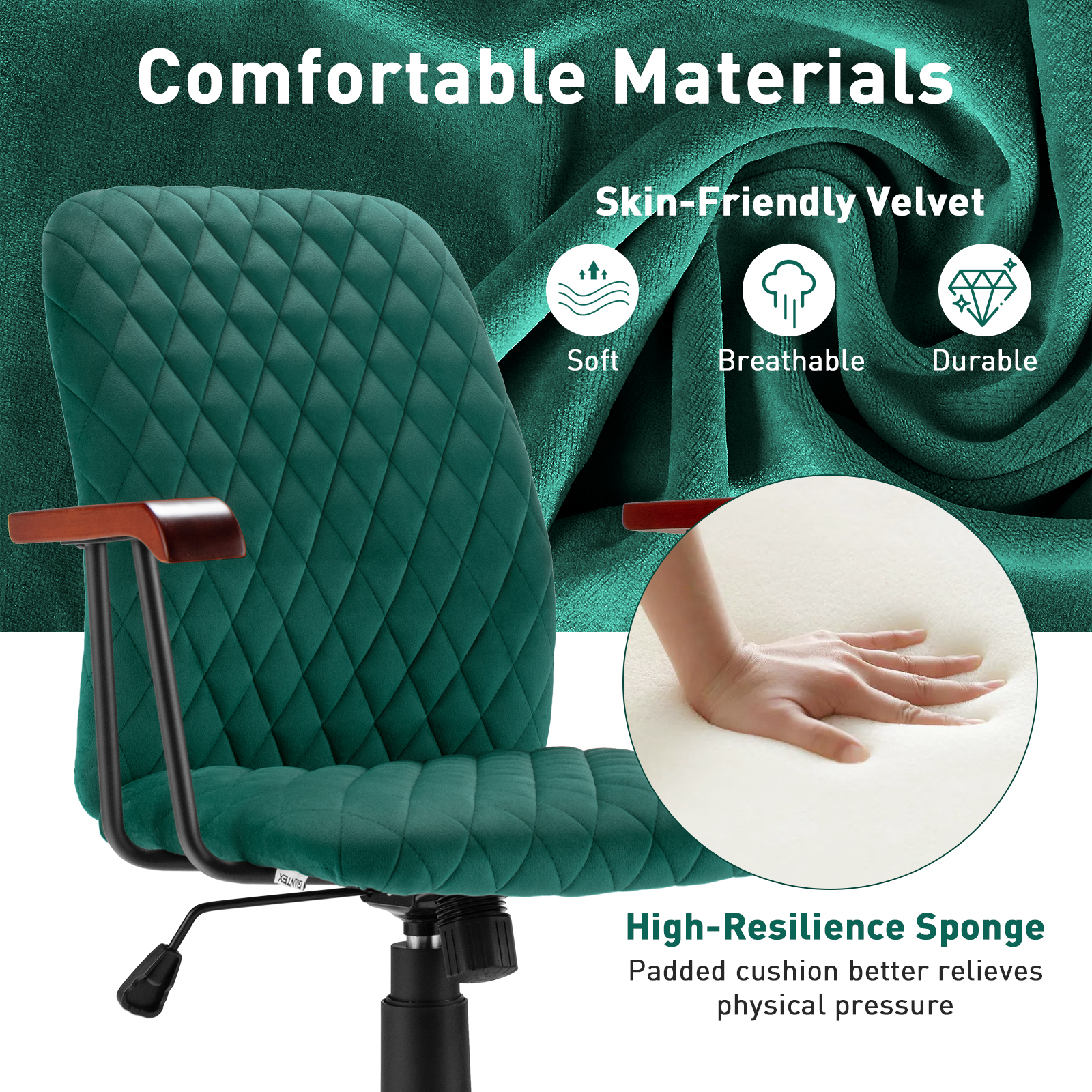 Giantex Swivel Computer Desk Chair Retro Mid-Back Rolling Task Chair Home Office - Picture 13 of 17